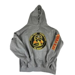 Cobra Kai Hoodie 2XL Gray Strike Hard Cobra Logo Karate Kid